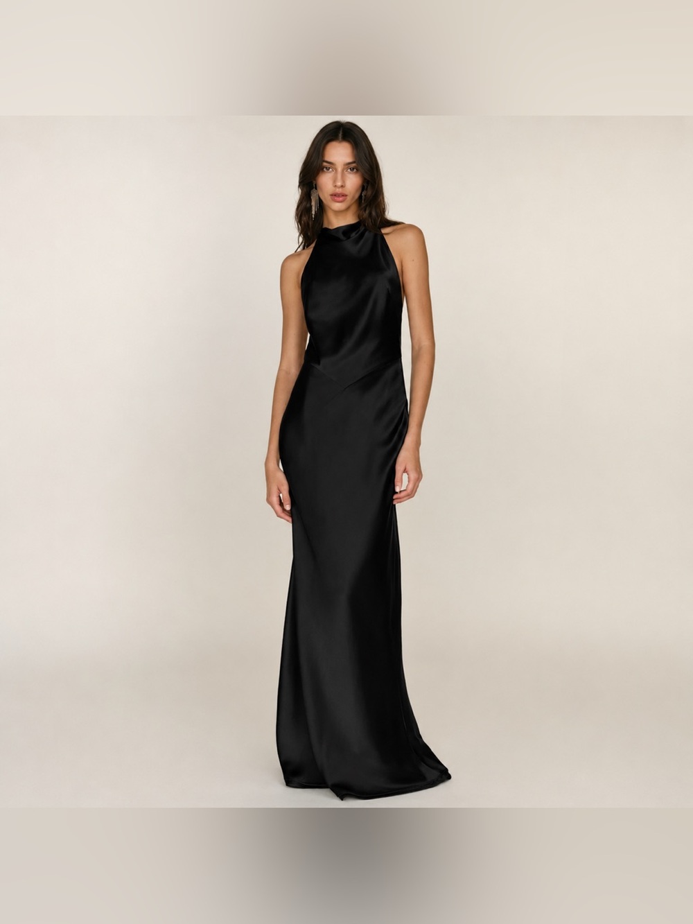 Reformation Bianca 100% Silk Halter Maxi Dress Black Size 10 NWT Camille Rowe - Picture 11 of 11